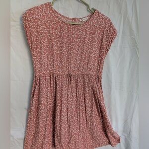 Girls Pink Floral Gathered Waist Casual Dress